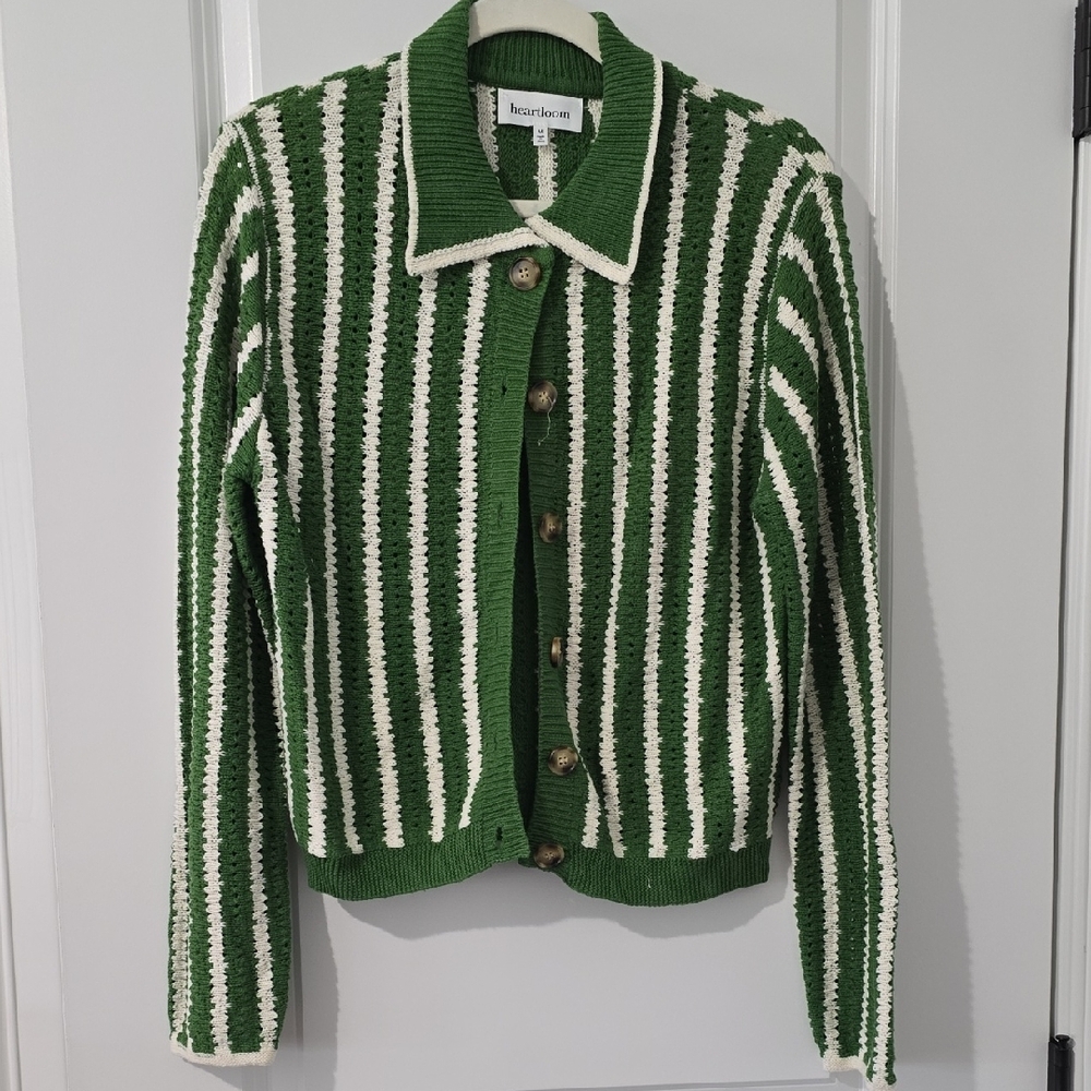 Heartloom Green and Cream Knit Cardigan